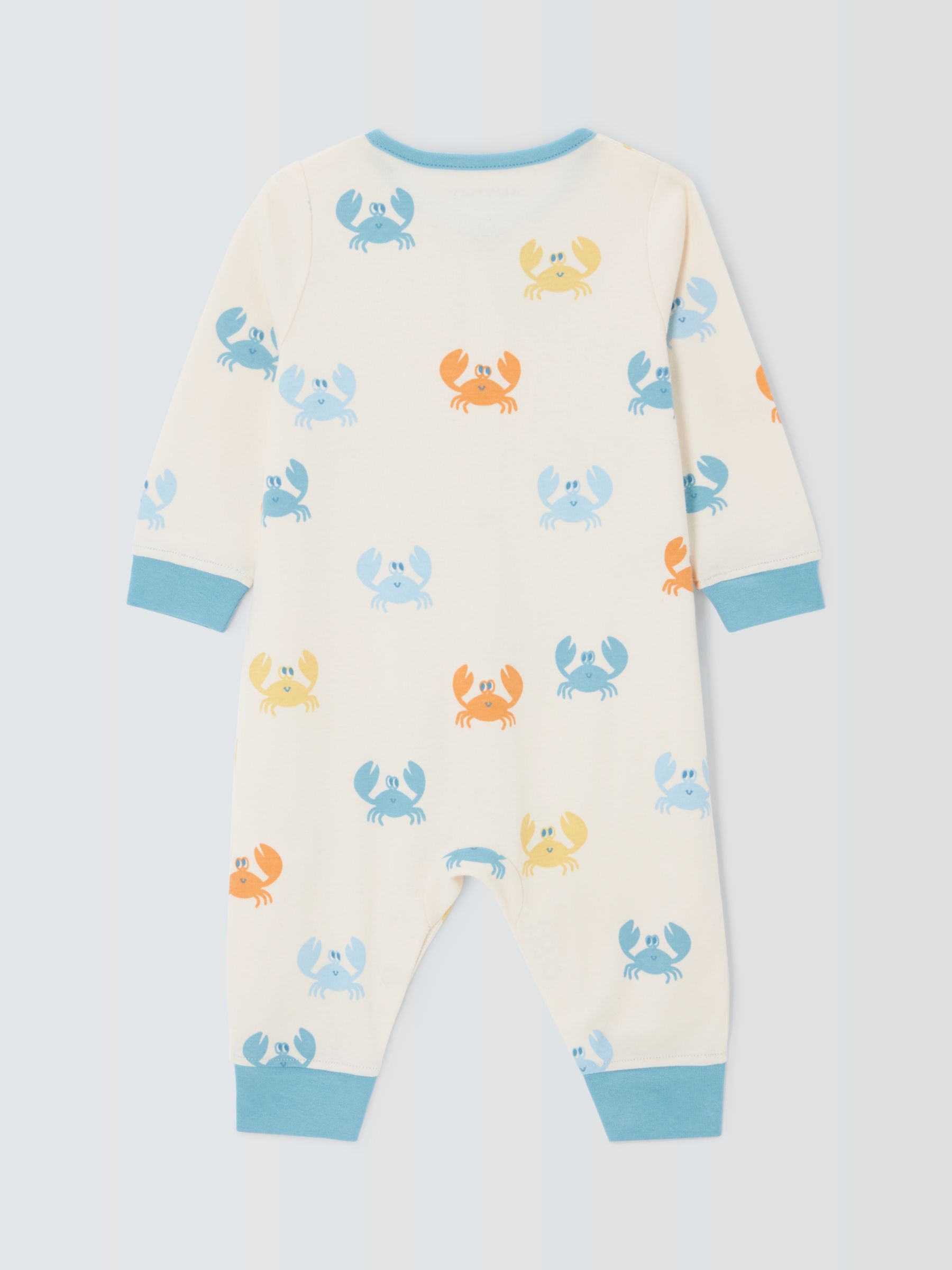 John Lewis ANYDAY Baby Cotton Crab Print Sleepsuit, Blue, 9-12 months