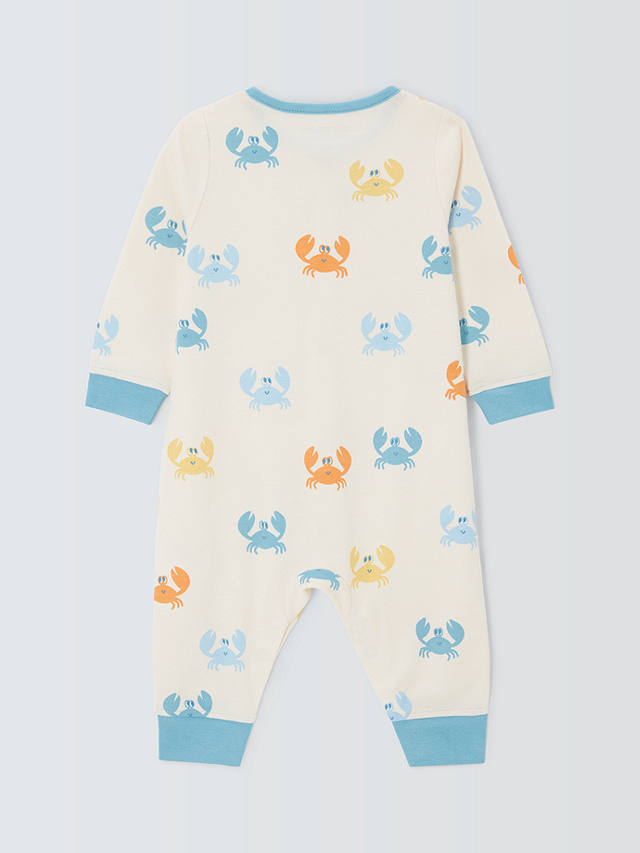 John Lewis ANYDAY Baby Cotton Crab Print Sleepsuit, Blue