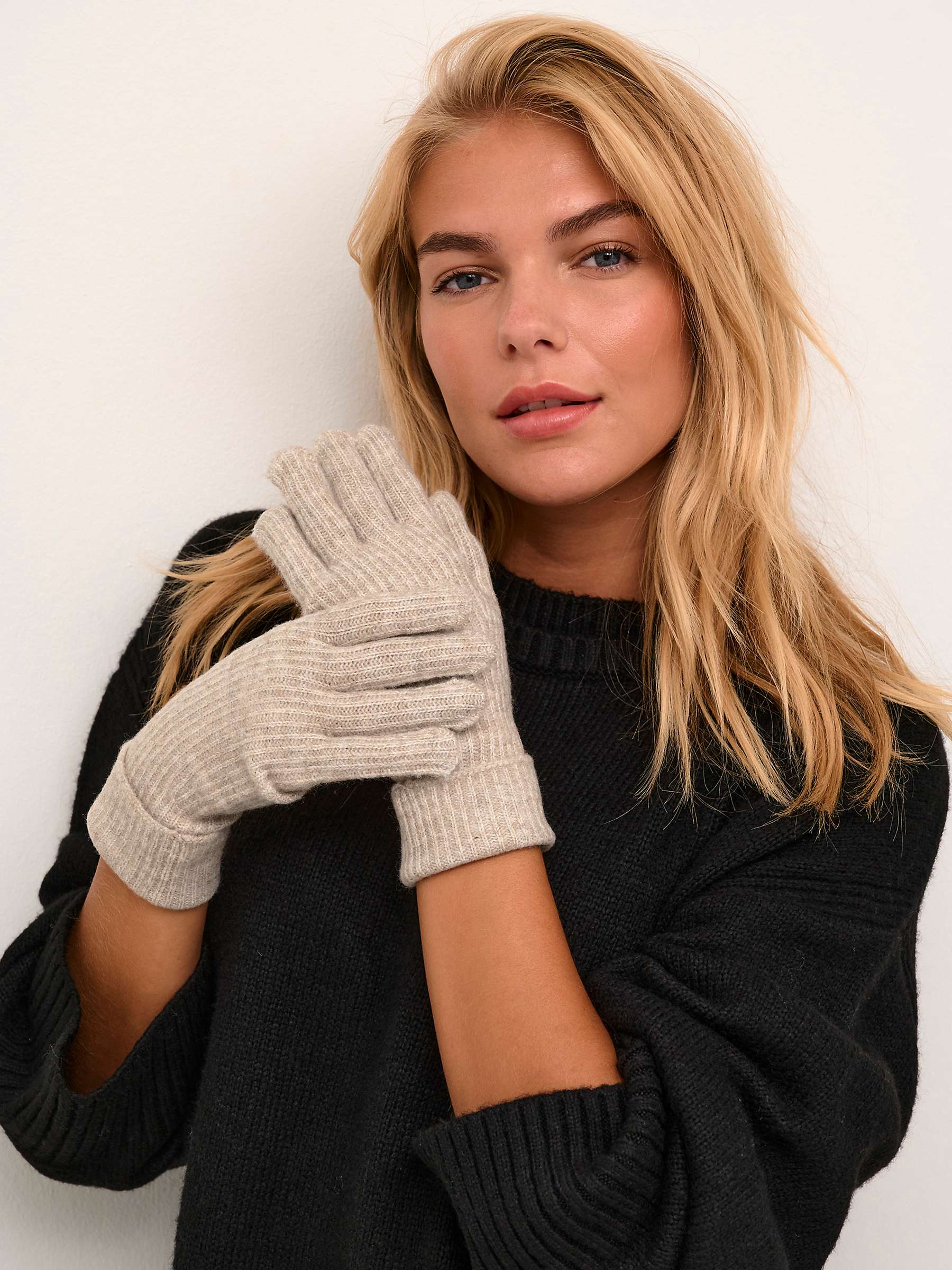 Buy KAFFE Marlene Rib Knit Gloves, Grey Melange Online at johnlewis.com