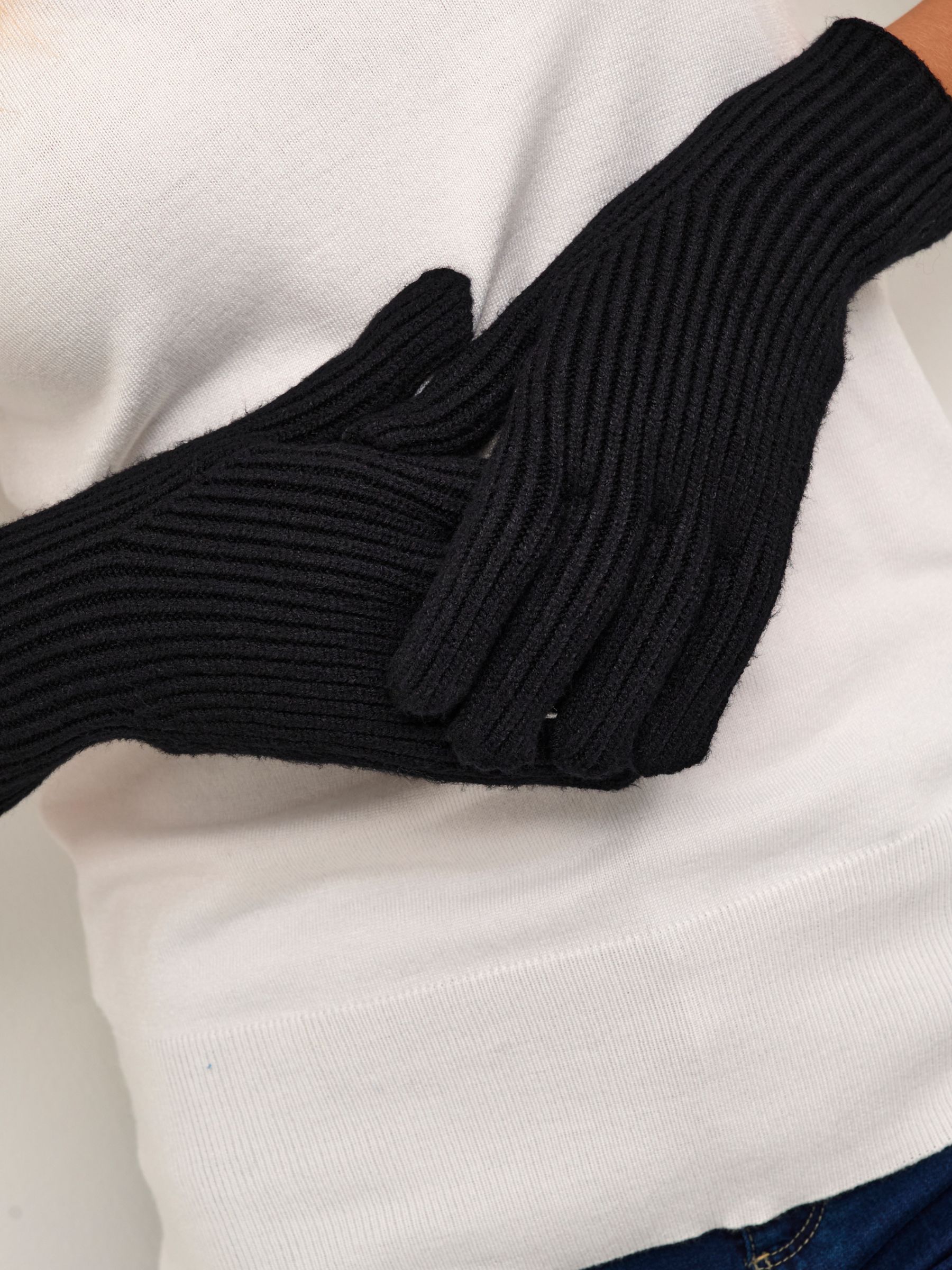 KAFFE Lotte Stretchy Rib Knit Gloves, Black at John Lewis & Partners