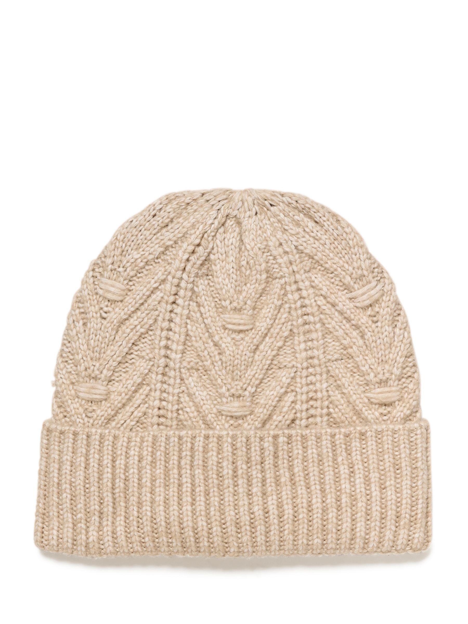 KAFFE Emilie Cable Knit Folded Edge Beanie Hat, Sand Dollar Melange, One Size