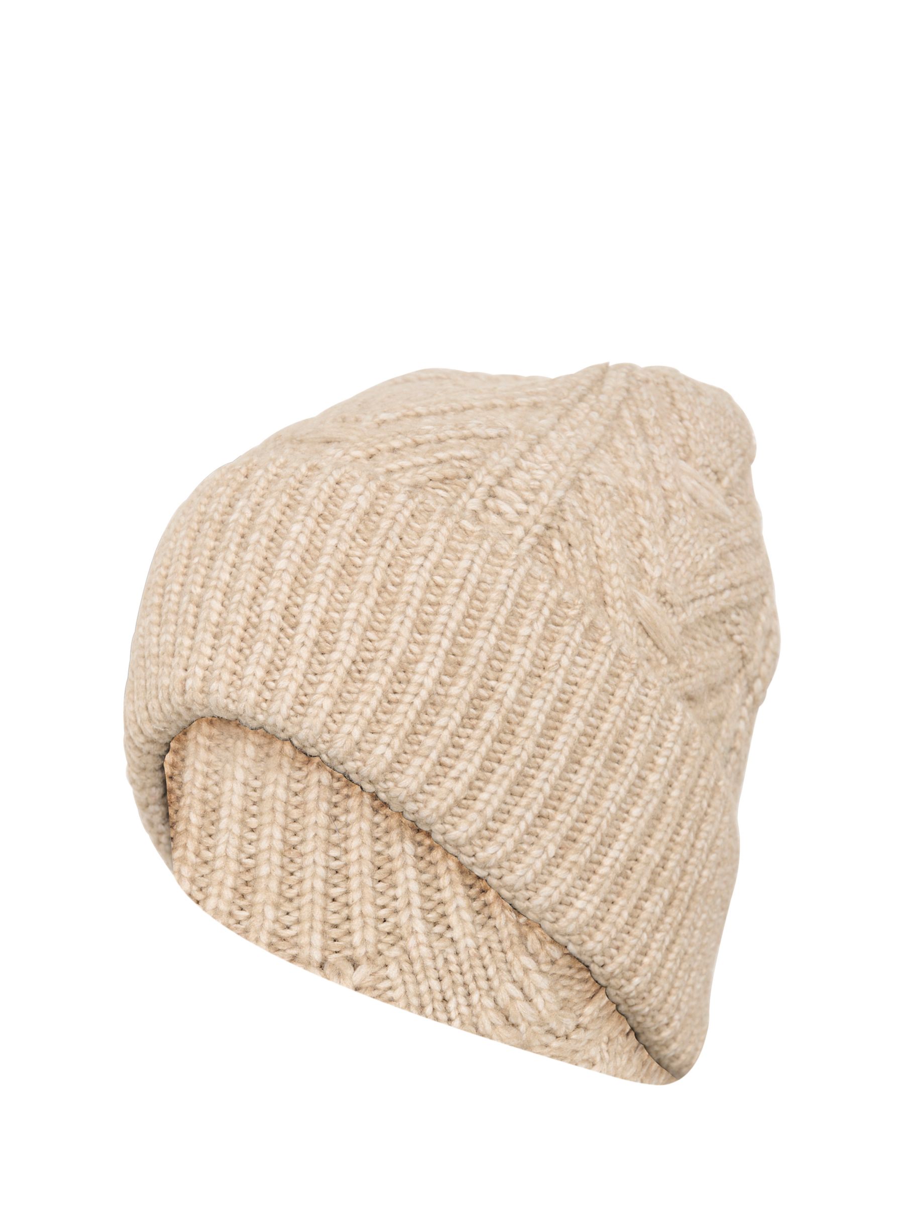 KAFFE Emilie Cable Knit Folded Edge Beanie Hat, Sand Dollar Melange, One Size
