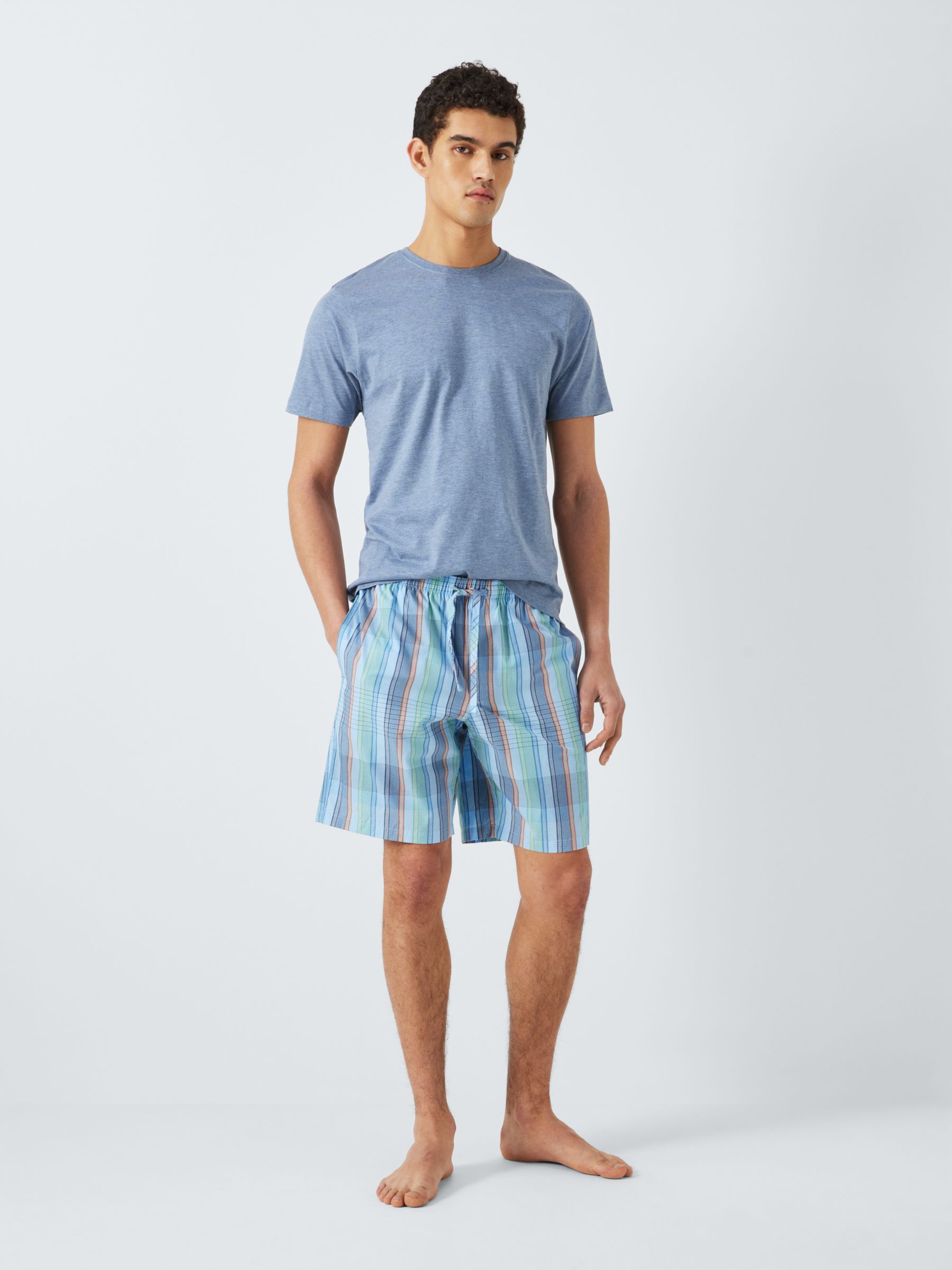 John Lewis Organic Cotton Woven Lounge Shorts, Blue/Multi, S