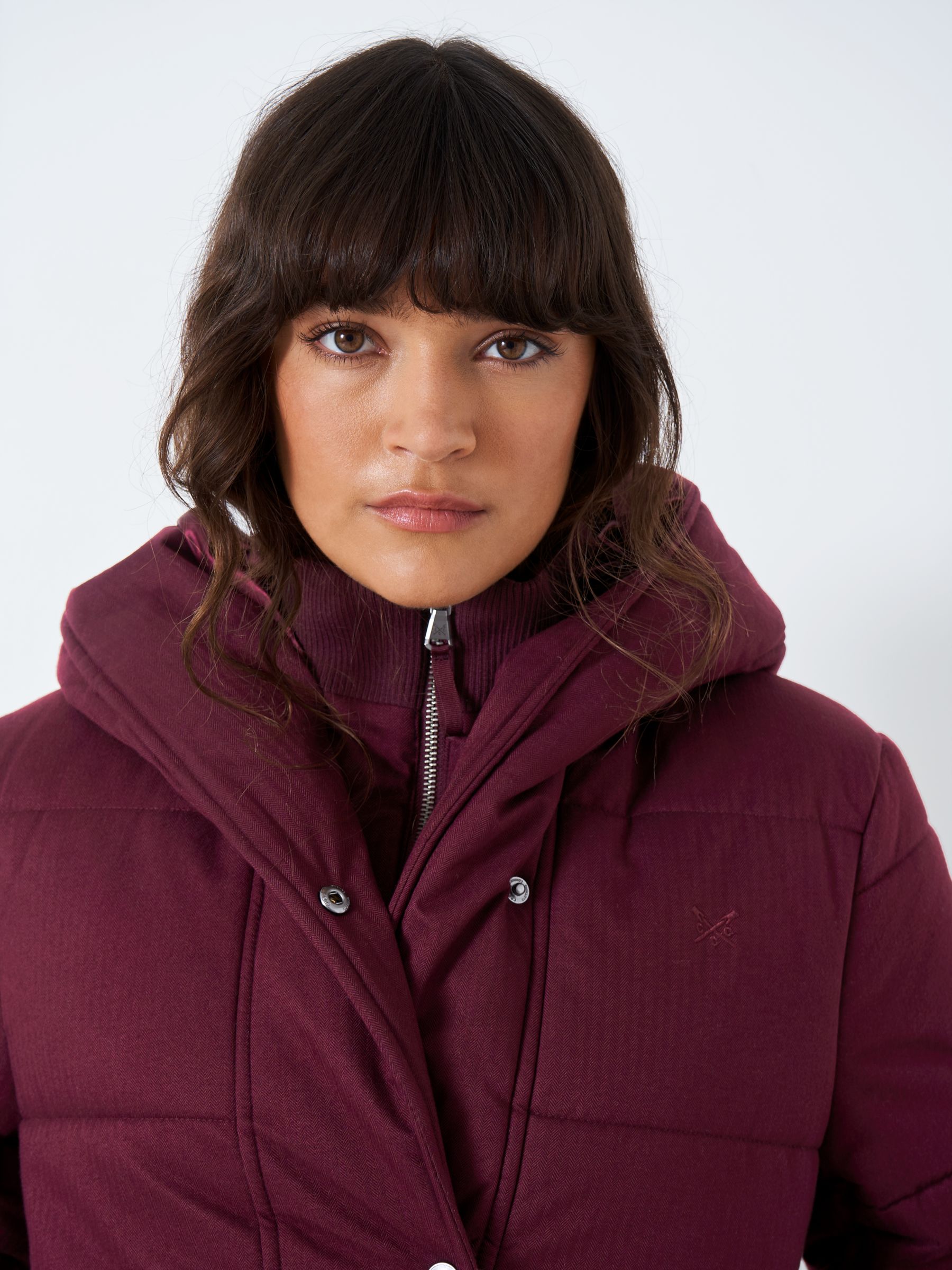 Crew Clothing Longline Padded Coat, Berry Red at John Lewis & Partners
