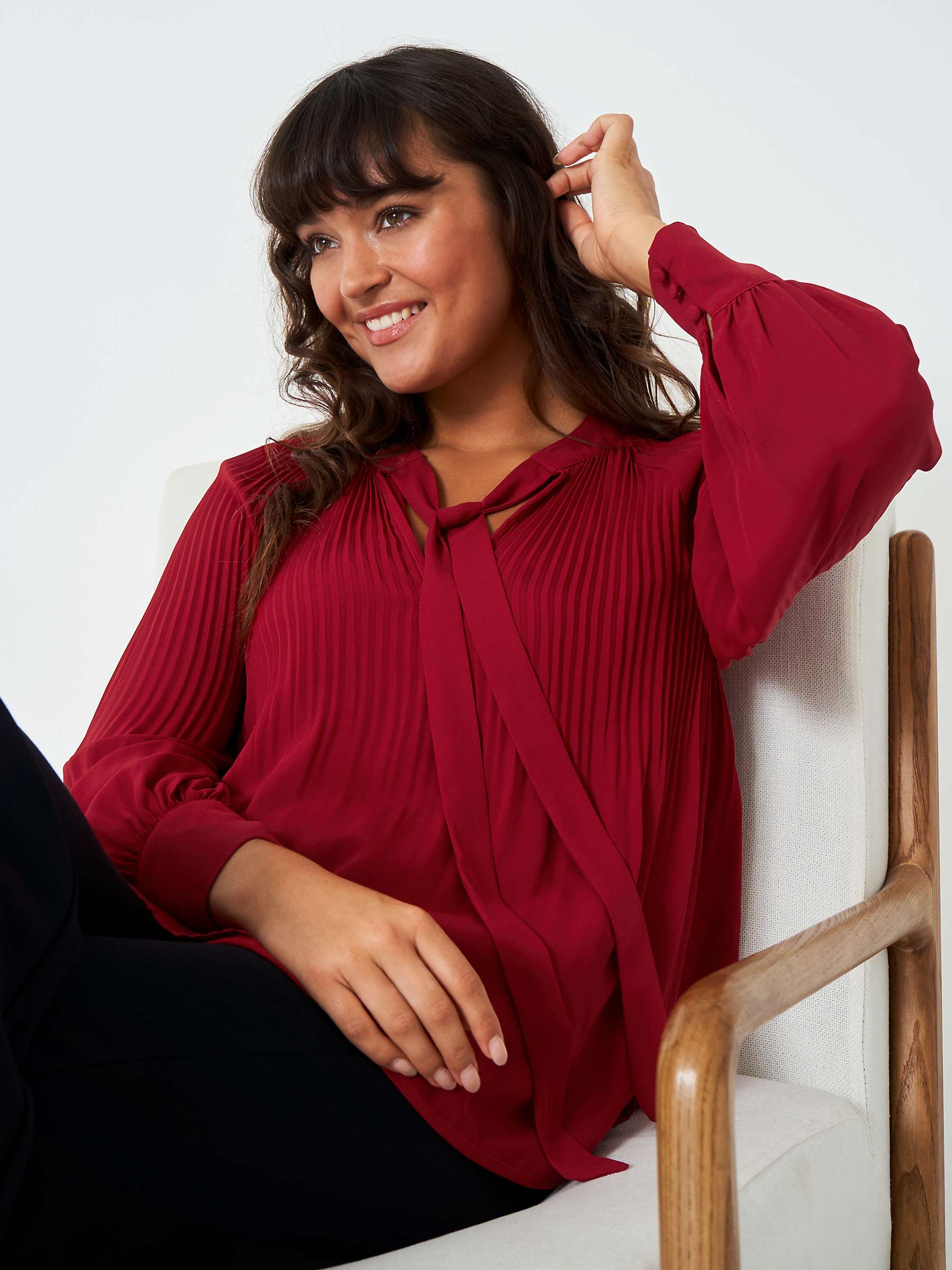 Buy Crew Clothing Janey Pleated Sleeve Top, Red Wine Online at johnlewis.com