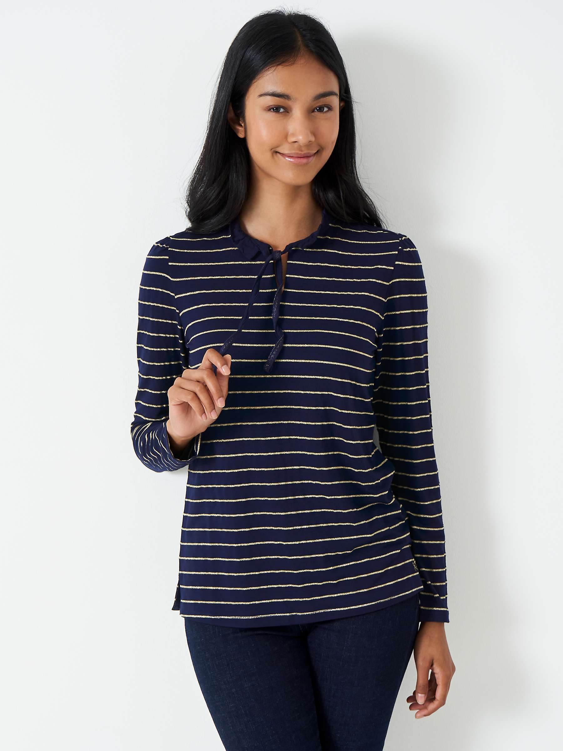 Buy Crew Clothing Frill Collar Tie Front Top, Navy Blue Online at johnlewis.com