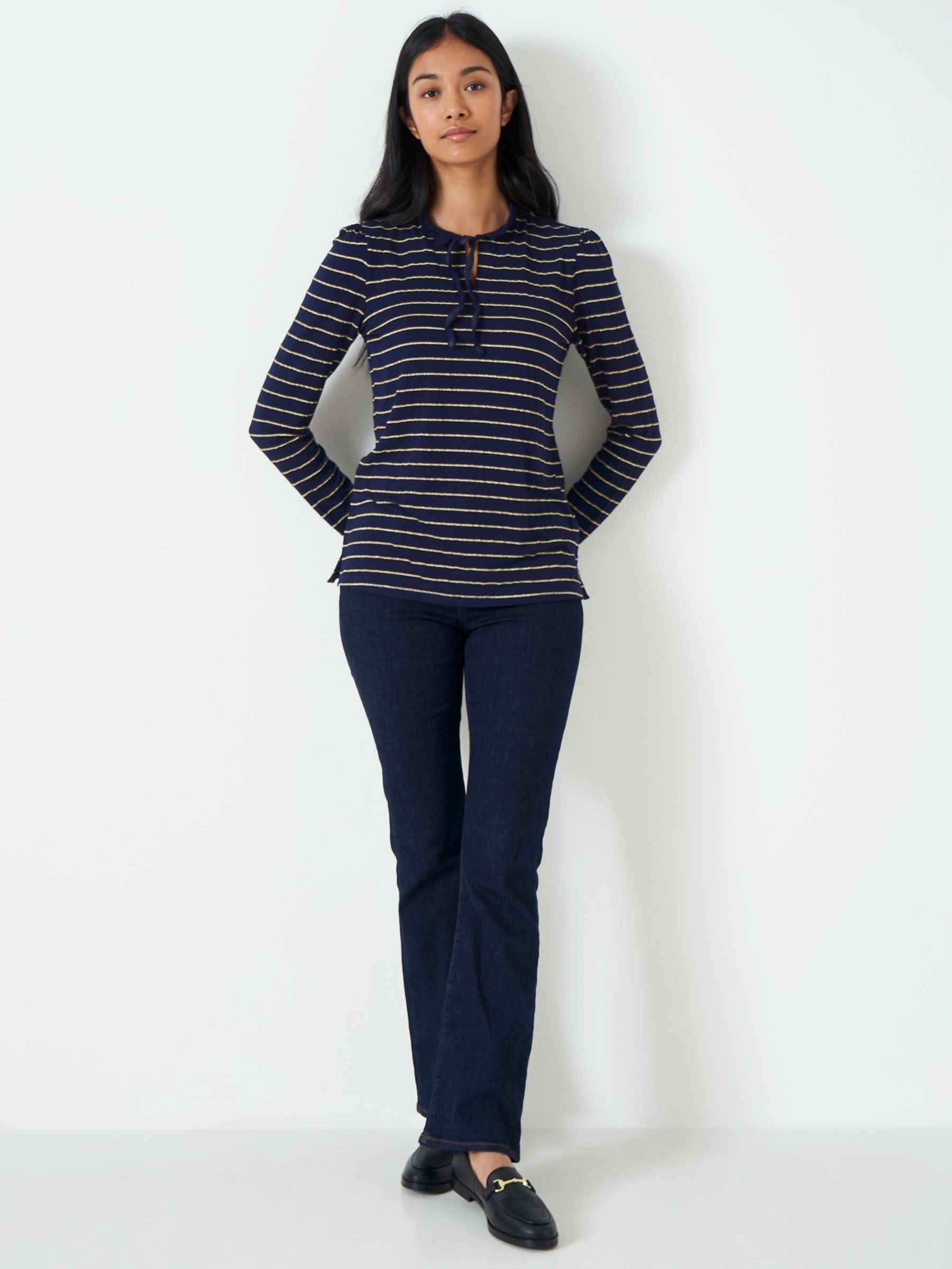 Buy Crew Clothing Frill Collar Tie Front Top, Navy Blue Online at johnlewis.com