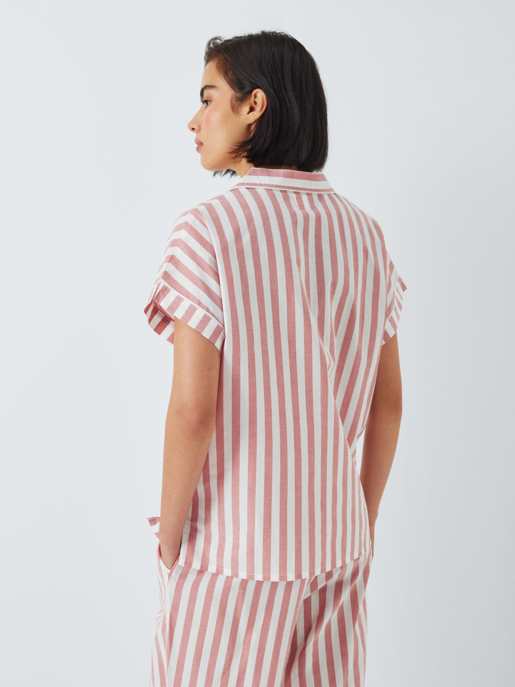 John Lewis Kora Stripe Pyjama Shirt Top, Desert Rose, 10