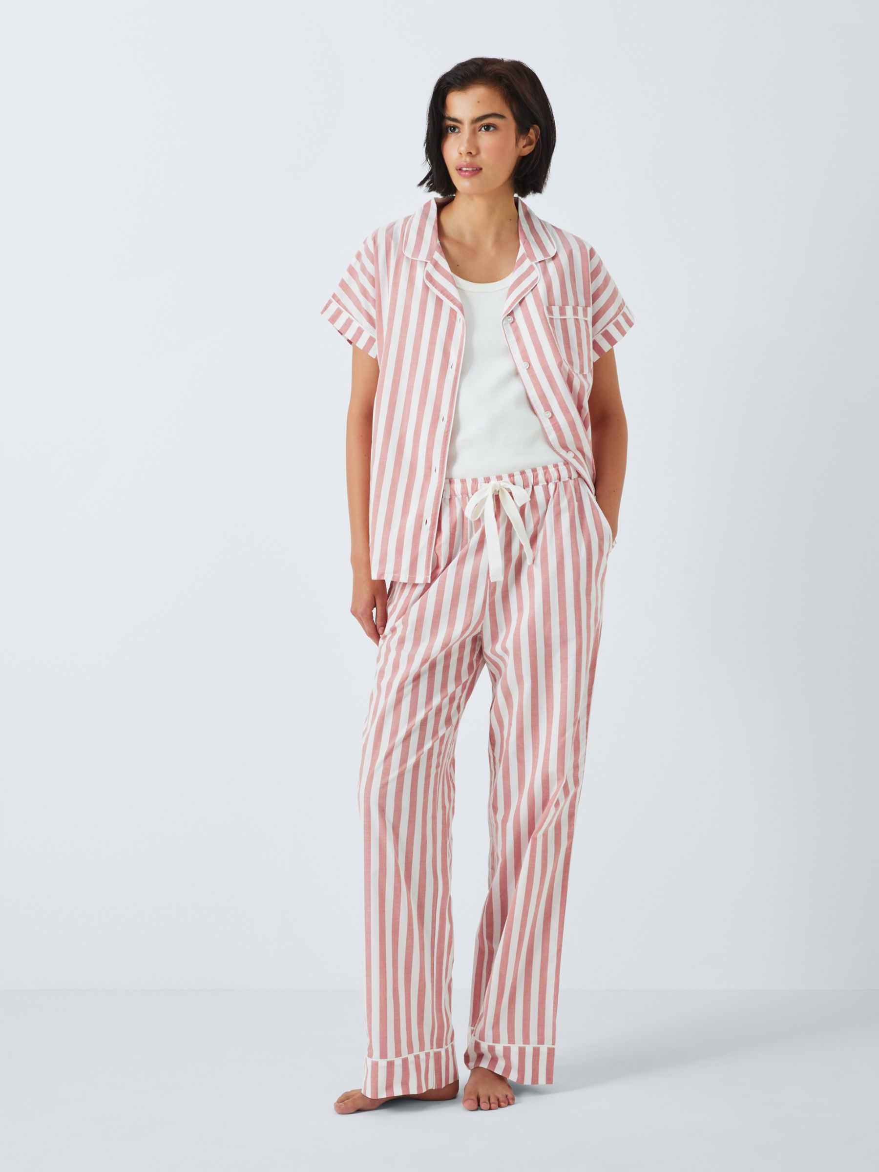 John Lewis Kora Stripe Pyjama Shirt Top, Desert Rose, 10
