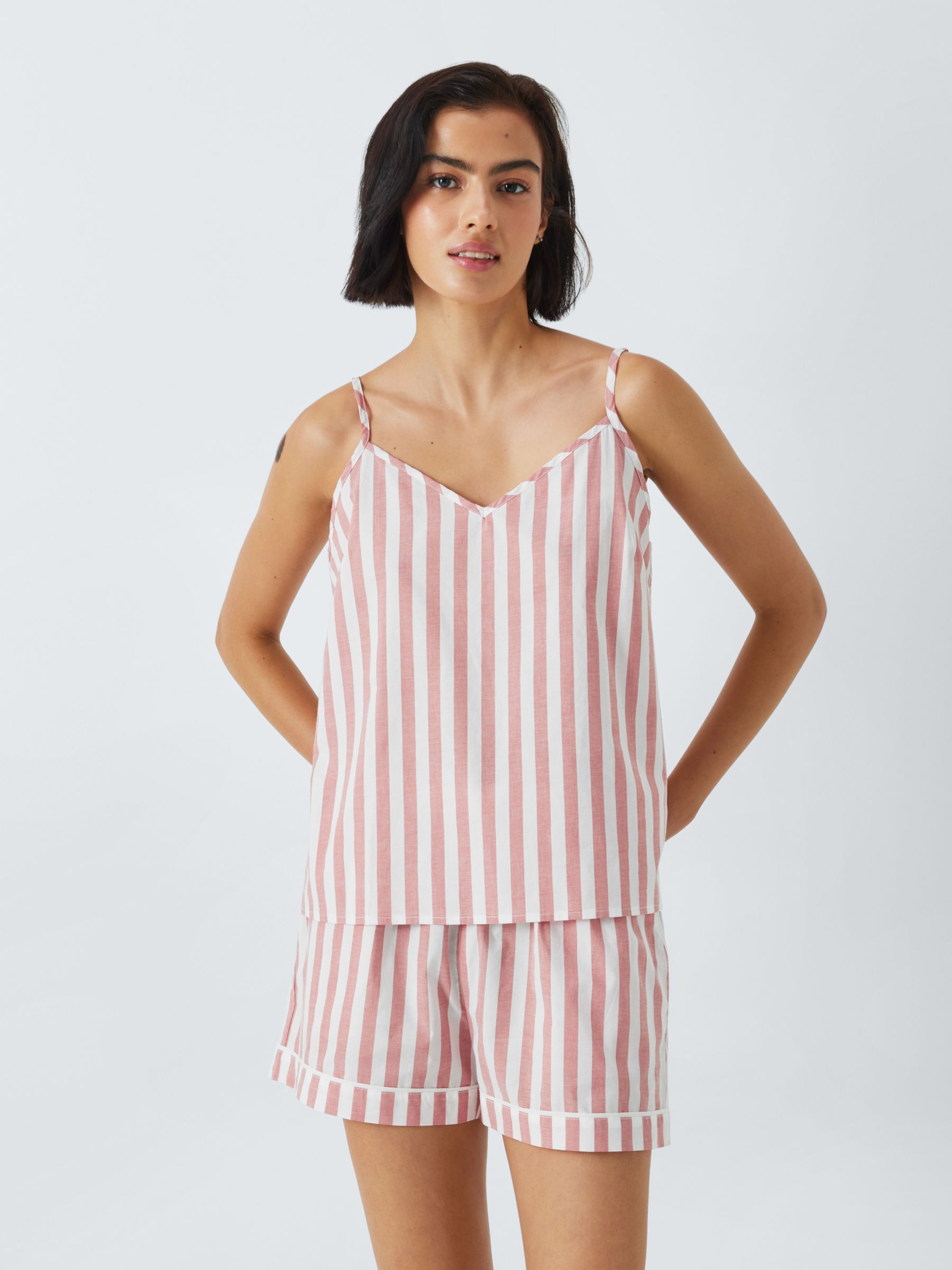 John Lewis Kora Stripe Camisole Pyjama Top, Desert Rose, 10