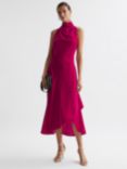 Reiss Giannon Velvet Halterneck Midi Dress, Pink
