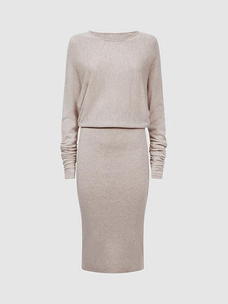 Reiss Leila Knitted Long Sleeve Midi Dress, Stone