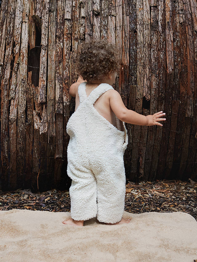 The Little Tailor Baby Soft & Comfy Sherpa Fleece Dungarees, Cream