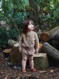 The Little Tailor Baby Cotton Pointelle Knit Cardigan, Knickers & Bonnet Gift Set, Tan Brown
