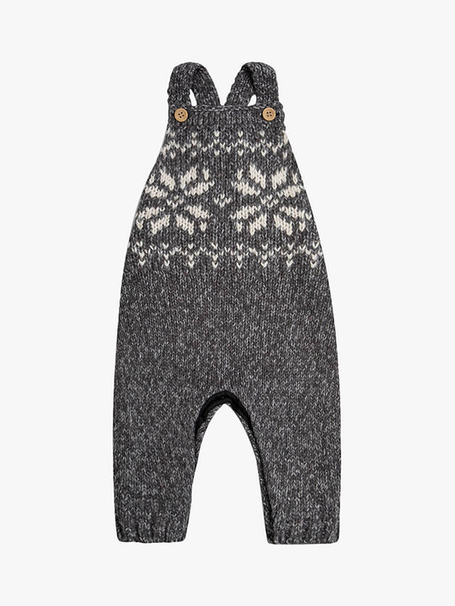 The Little Tailor Baby Two Tone Fairisle Knitted Dungarees, Charcoal