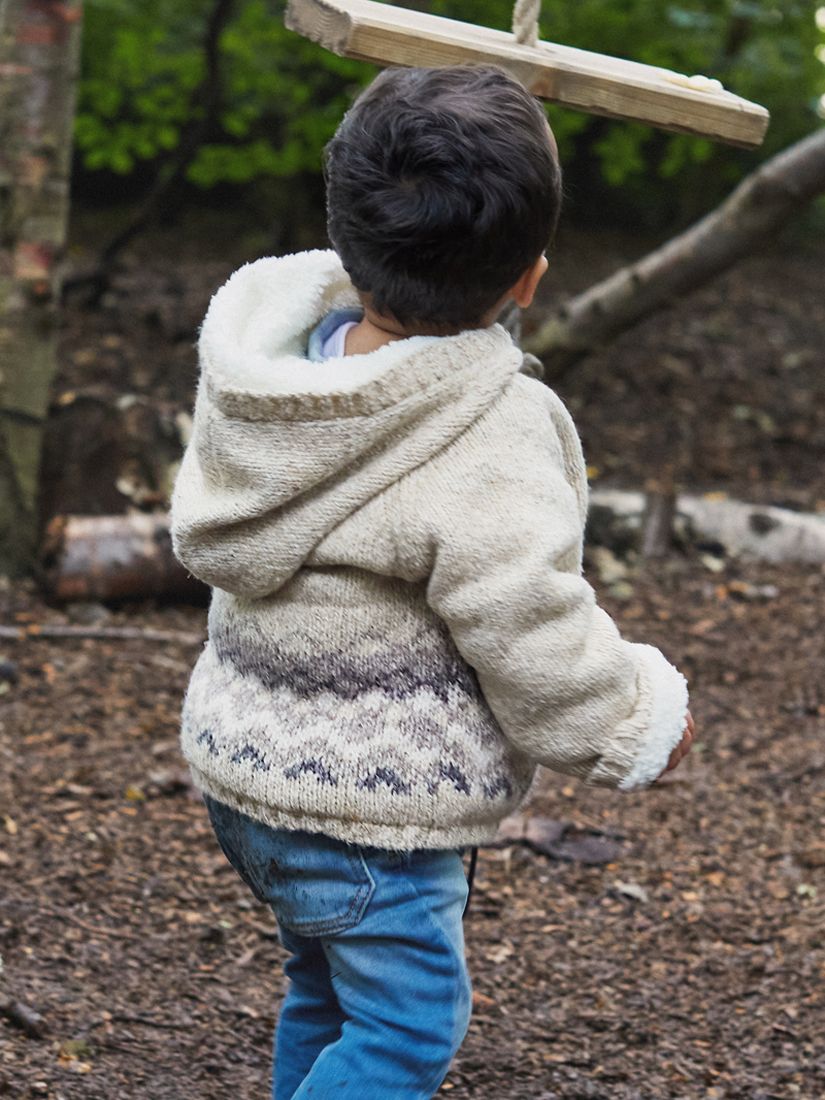 The Little Tailor Baby Fairisle Cotton Blend Hooded Pram Coat, Oatmeal, 3-5 years
