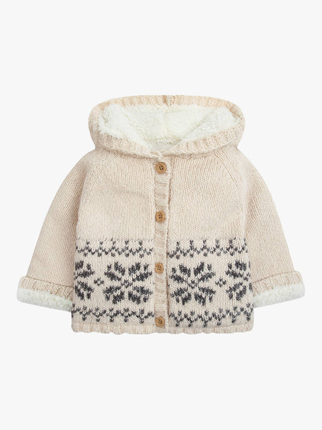The Little Tailor Baby Snowflake Fairisle Cotton Blend Hooded Pram Coat, Cream