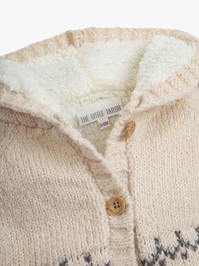 The Little Tailor Baby Snowflake Fairisle Cotton Blend Hooded Pram Coat, Cream