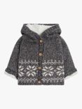The Little Tailor Baby Snowflake Fairisle Cotton Blend Hooded Pram Coat, Charcoal