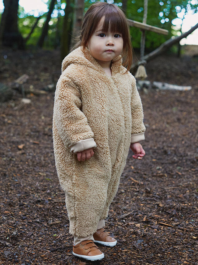 The Little Tailor Baby Sherpa Fleece & Quilted Reversible Pramsuit, Tan Brown