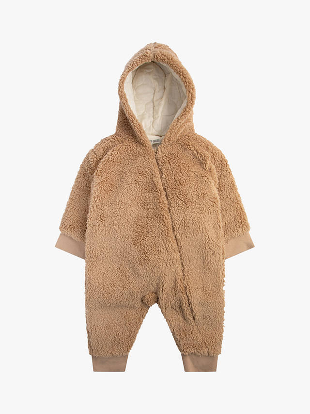 The Little Tailor Baby Sherpa Fleece & Quilted Reversible Pramsuit, Tan Brown