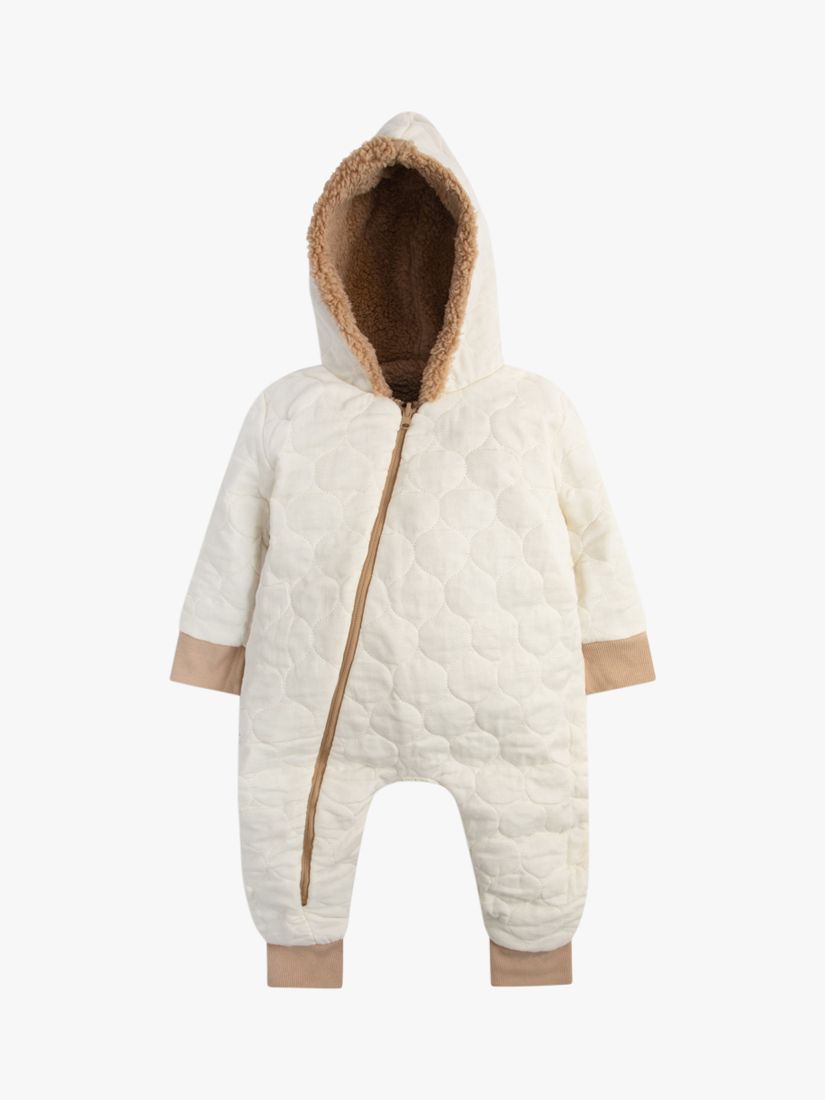 The Little Tailor Baby Sherpa Fleece & Quilted Reversible Pramsuit, Tan Brown, 3-6 months