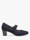 Hotter Samba Suede Blend Heeled Court Shoes, Navy