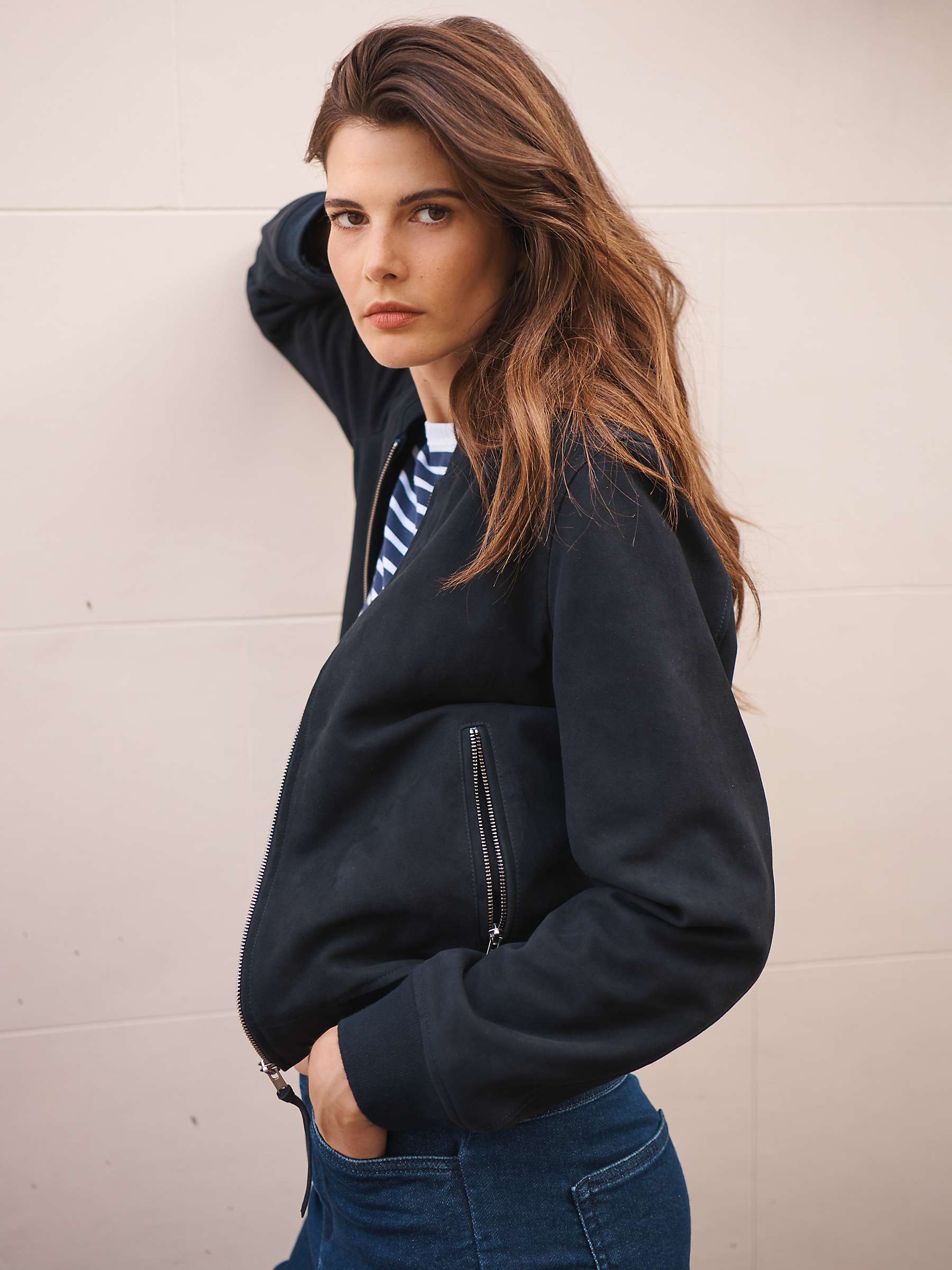 Buy NRBY Bailey Suede Bomber, Navy Online at johnlewis.com