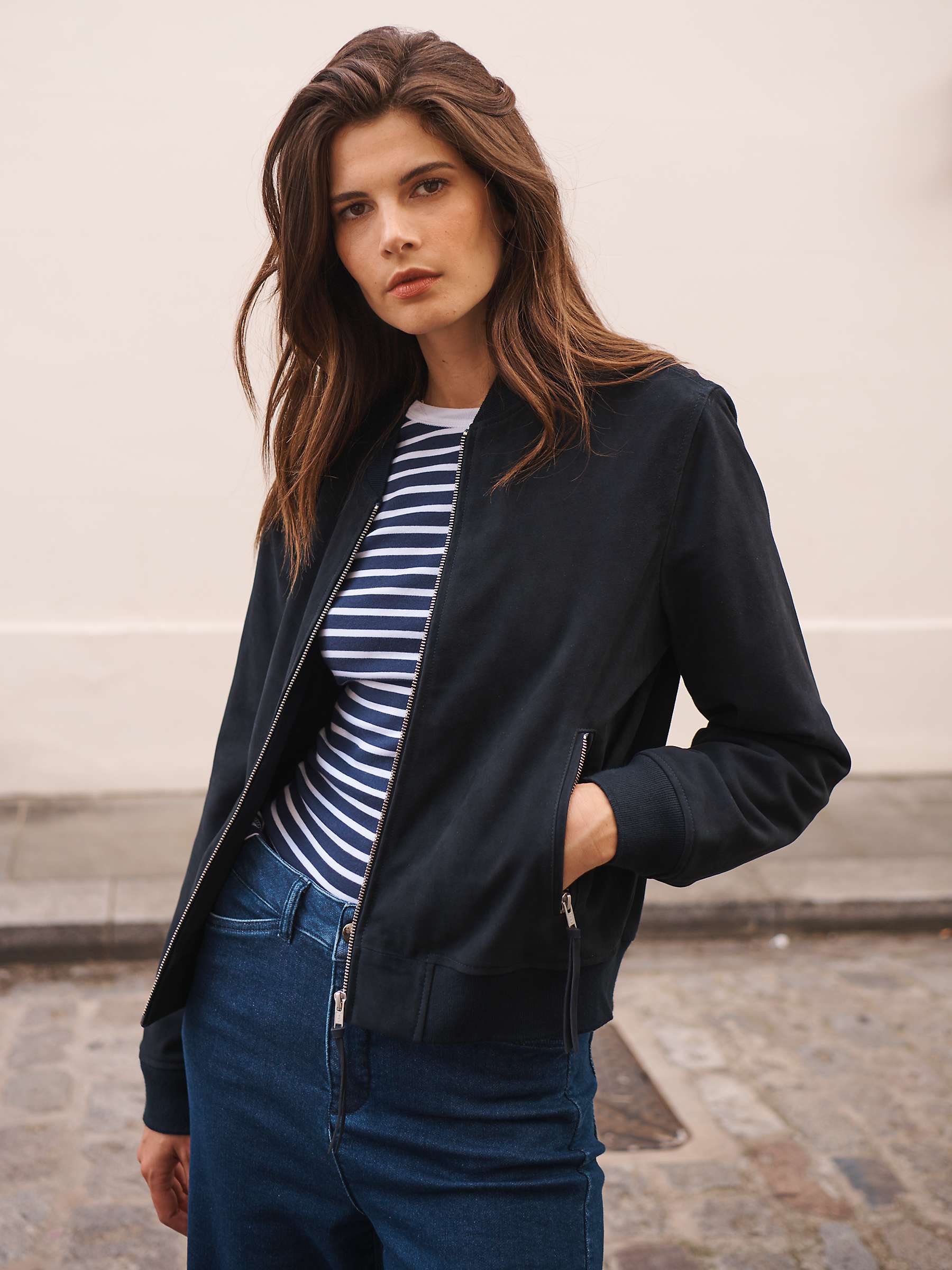 Buy NRBY Bailey Suede Bomber, Navy Online at johnlewis.com