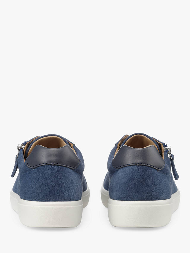 Hotter Chase II Wide Fit Suede Zip and Go Trainers, Denim Blue