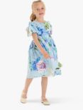 Angel & Rocket Kids' Satin Floral Print Occasion Dress, Blue, Blue