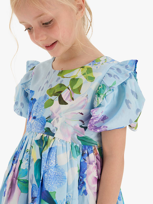 Angel & Rocket Kids' Satin Floral Print Occasion Dress, Blue