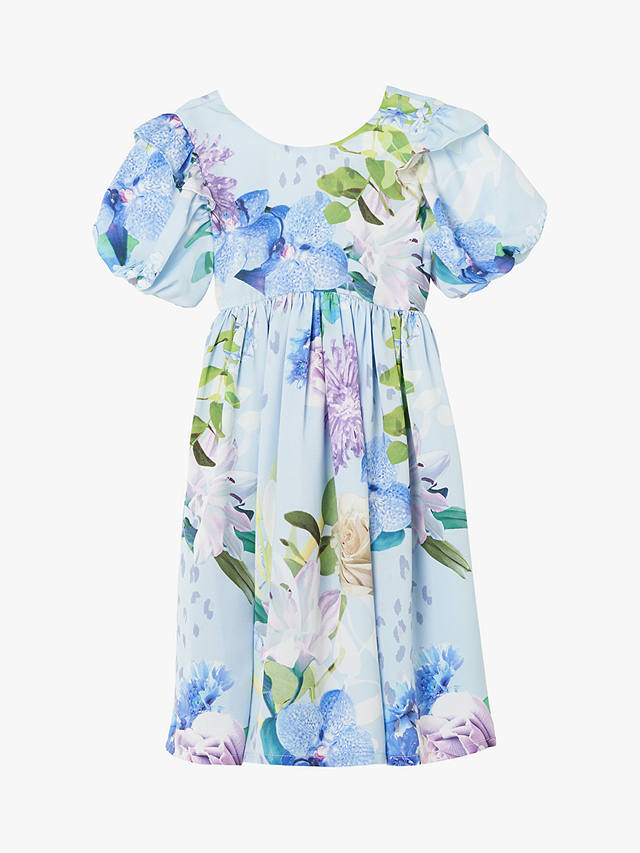 Angel & Rocket Kids' Satin Floral Print Occasion Dress, Blue