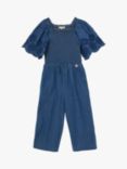 Angel & Rocket Kids' Savanah Broderie Sleeve Shirred Denim Jumpsuit, Blue