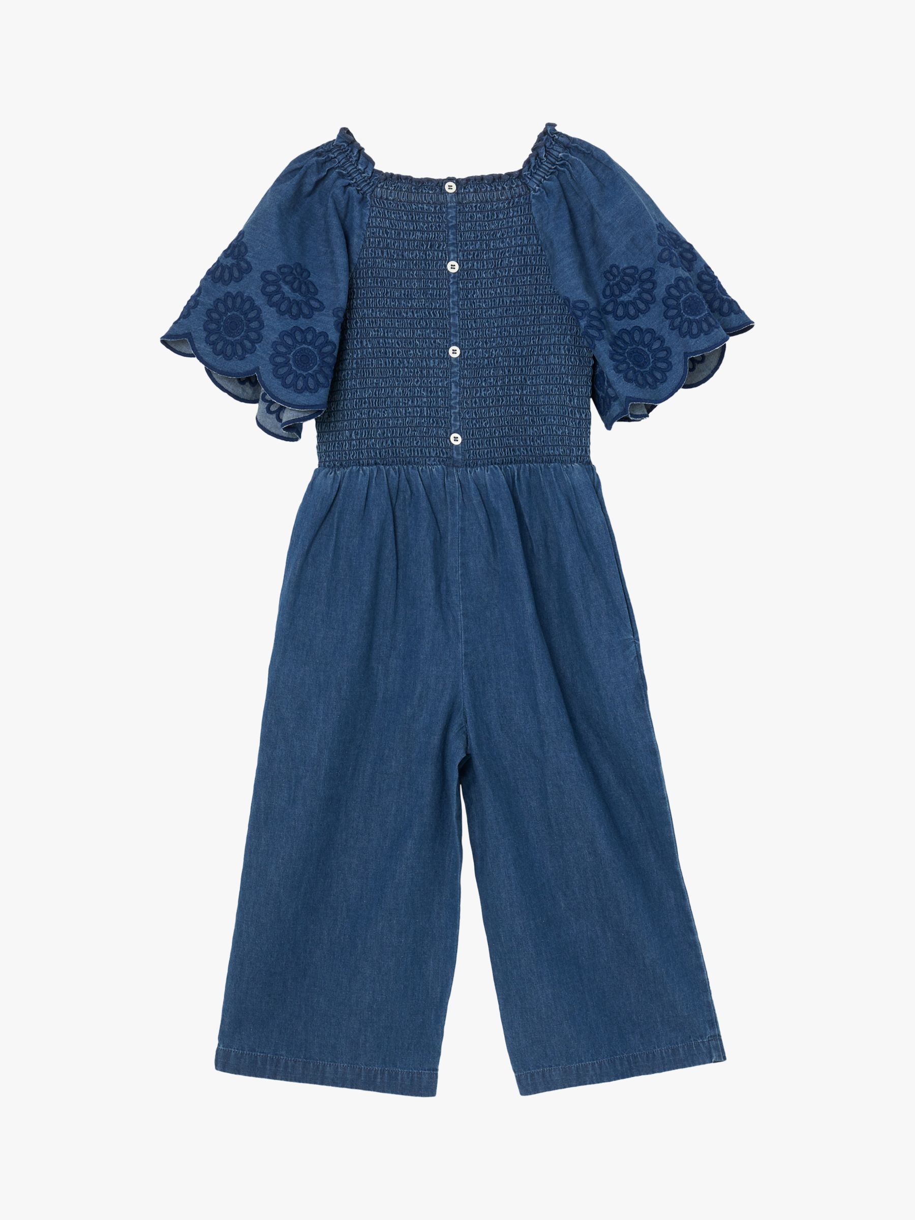 Buy Angel & Rocket Kids' Savanah Broderie Sleeve Shirred Denim Jumpsuit, Blue Online at johnlewis.com