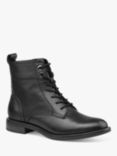 Hotter Surrey Wide Fit Leather Lace-Up Biker Boots, Black