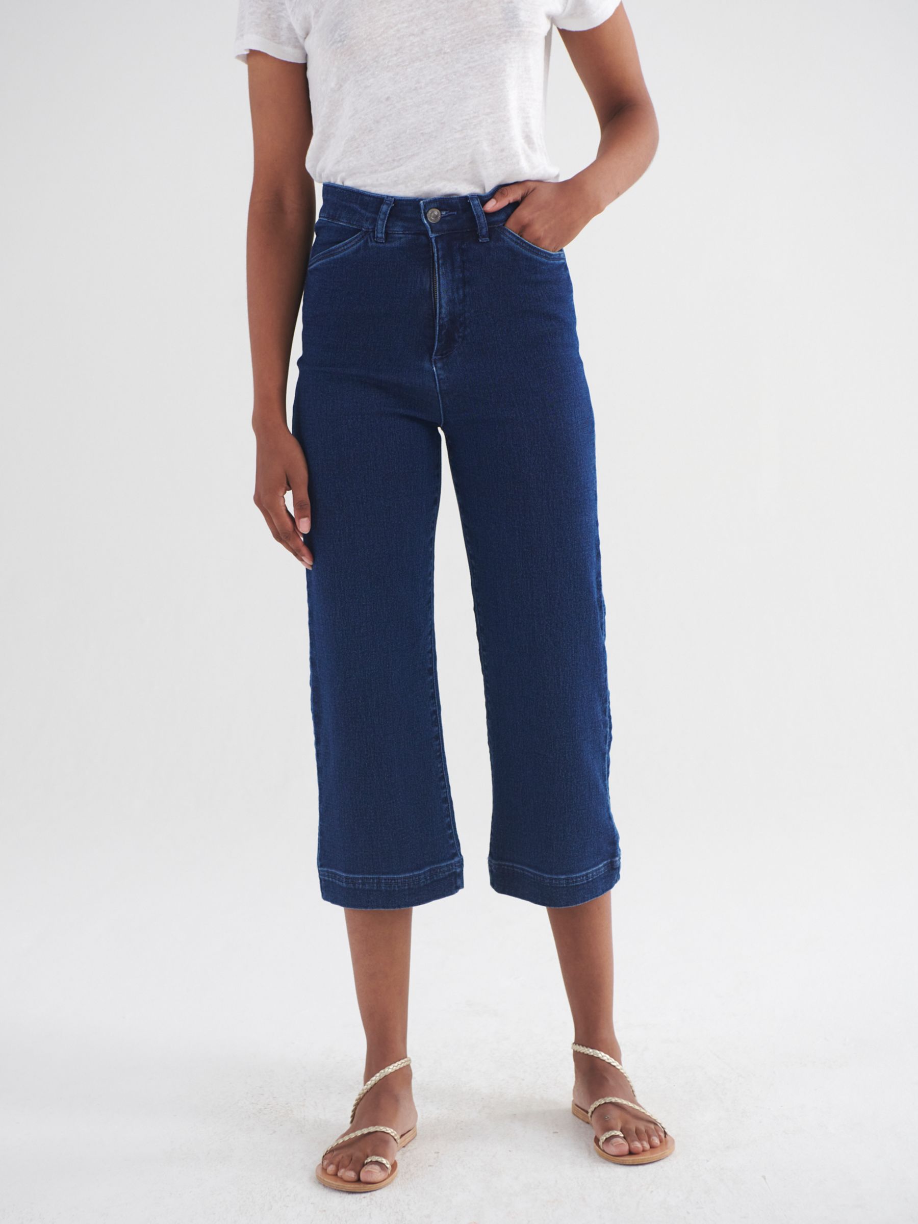 NRBY Marli Cotton Blend Wide Leg Crop Jeans, Denim at John Lewis & Partners