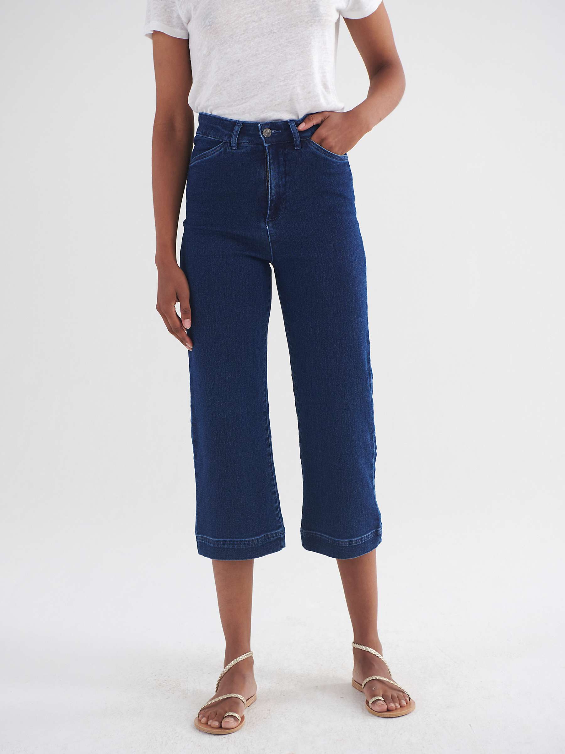 Buy NRBY Marli Cotton Blend Wide Leg Crop Jeans, Denim Online at johnlewis.com