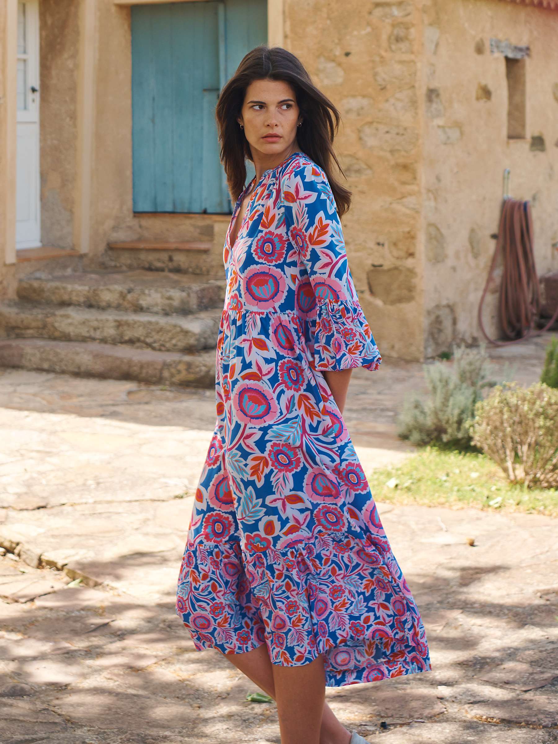 Buy NRBY Ginny Floral Chintz Print Midi Silk Dress, Multi Online at johnlewis.com