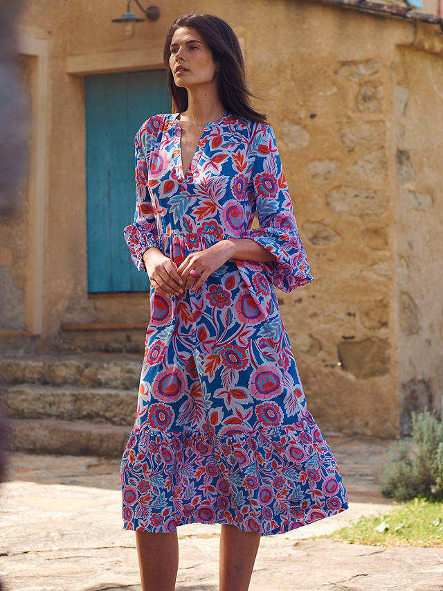 NRBY Ginny Floral Chintz Print Midi Silk Dress, Multi