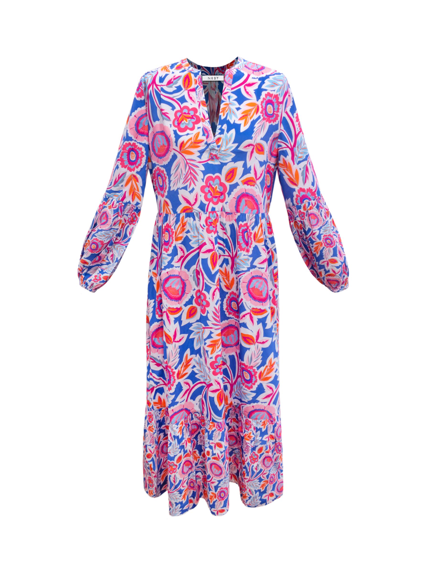 NRBY Ginny Floral Chintz Print Midi Silk Dress, Multi, XS