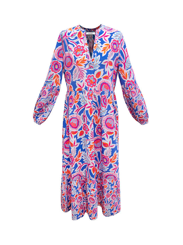 NRBY Ginny Floral Chintz Print Midi Silk Dress, Multi
