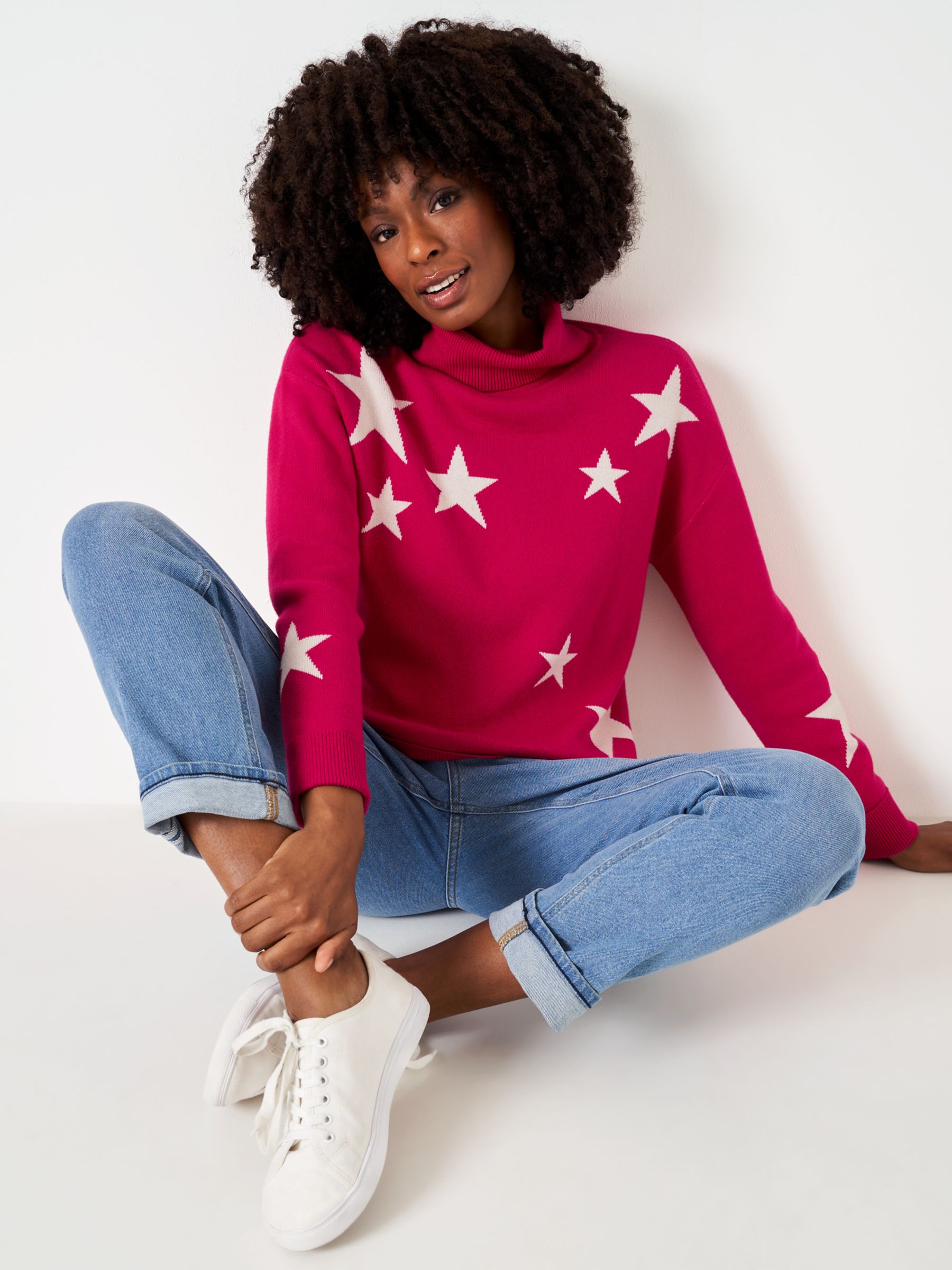Buy Crew Clothing Roll Neck Star Jumper, Scarlet Red/White Online at johnlewis.com