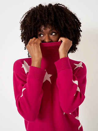 Crew Clothing Roll Neck Star Jumper, Scarlet Red/White