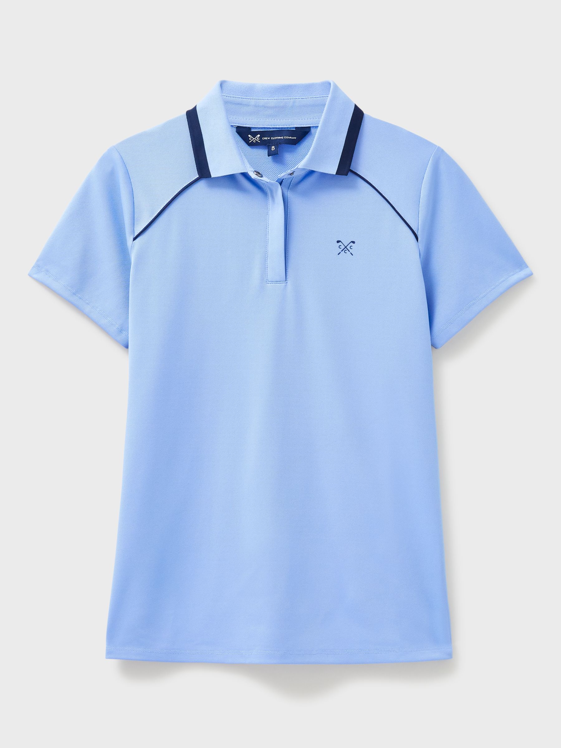 Crew Clothing Piped Cotton Golf Polo Shirt, Light Blue, 16