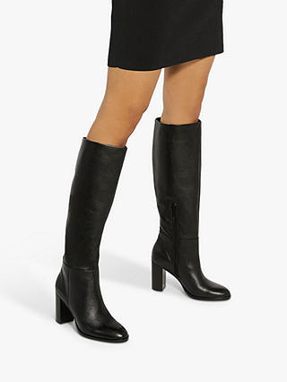 Dune Sisily Leather Block Heel Knee High Boots, Black