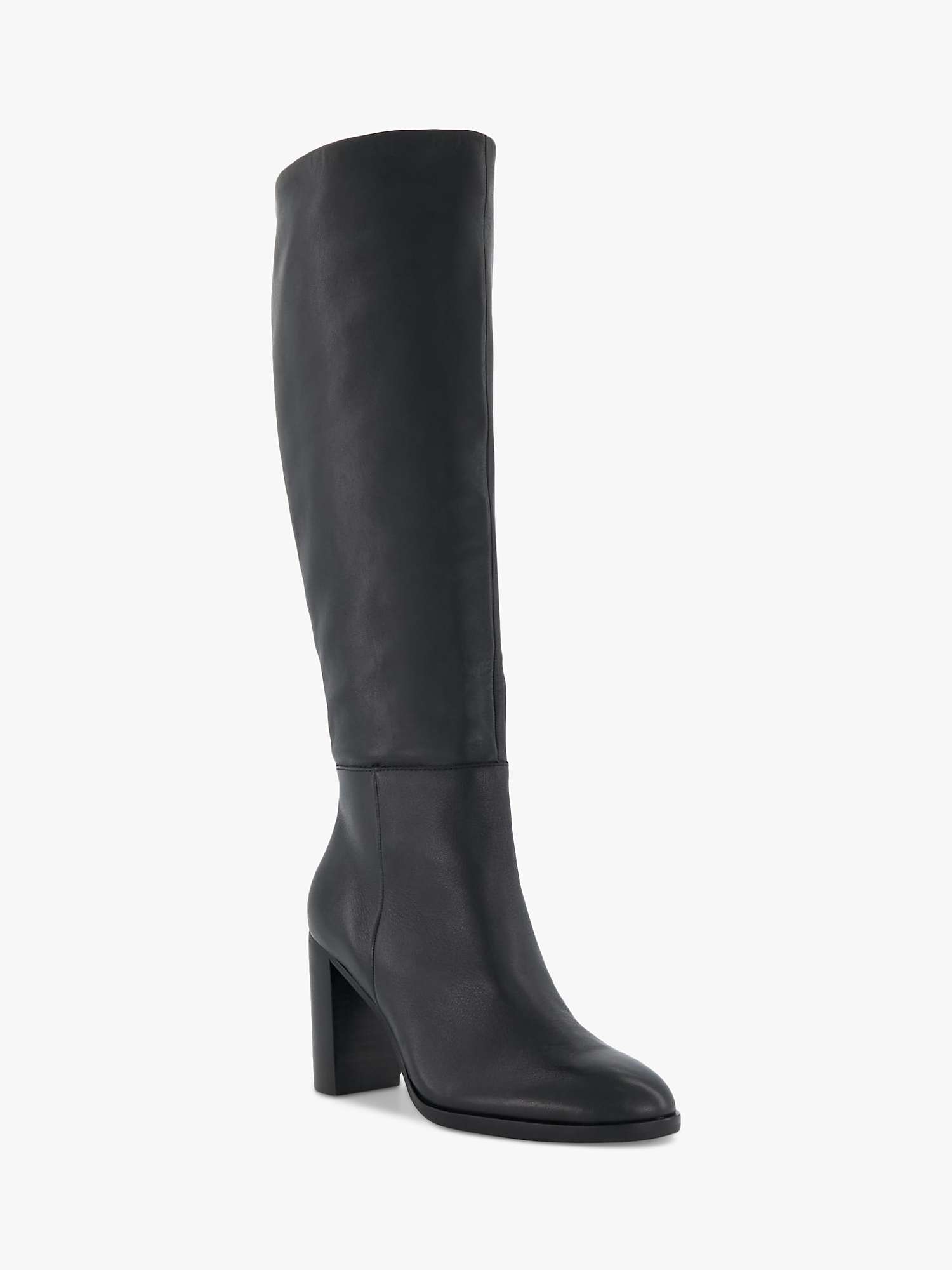 Buy Dune Sisily Leather Block Heel Knee High Boots, Black Online at johnlewis.com