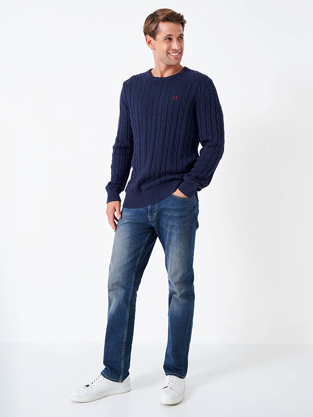 Crew Clothing Oarsman Organic Cable Crew Jumper, Navy Blue