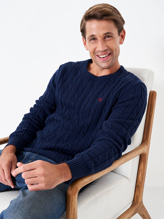 Crew Clothing Oarsman Organic Cable Crew Jumper, Navy Blue