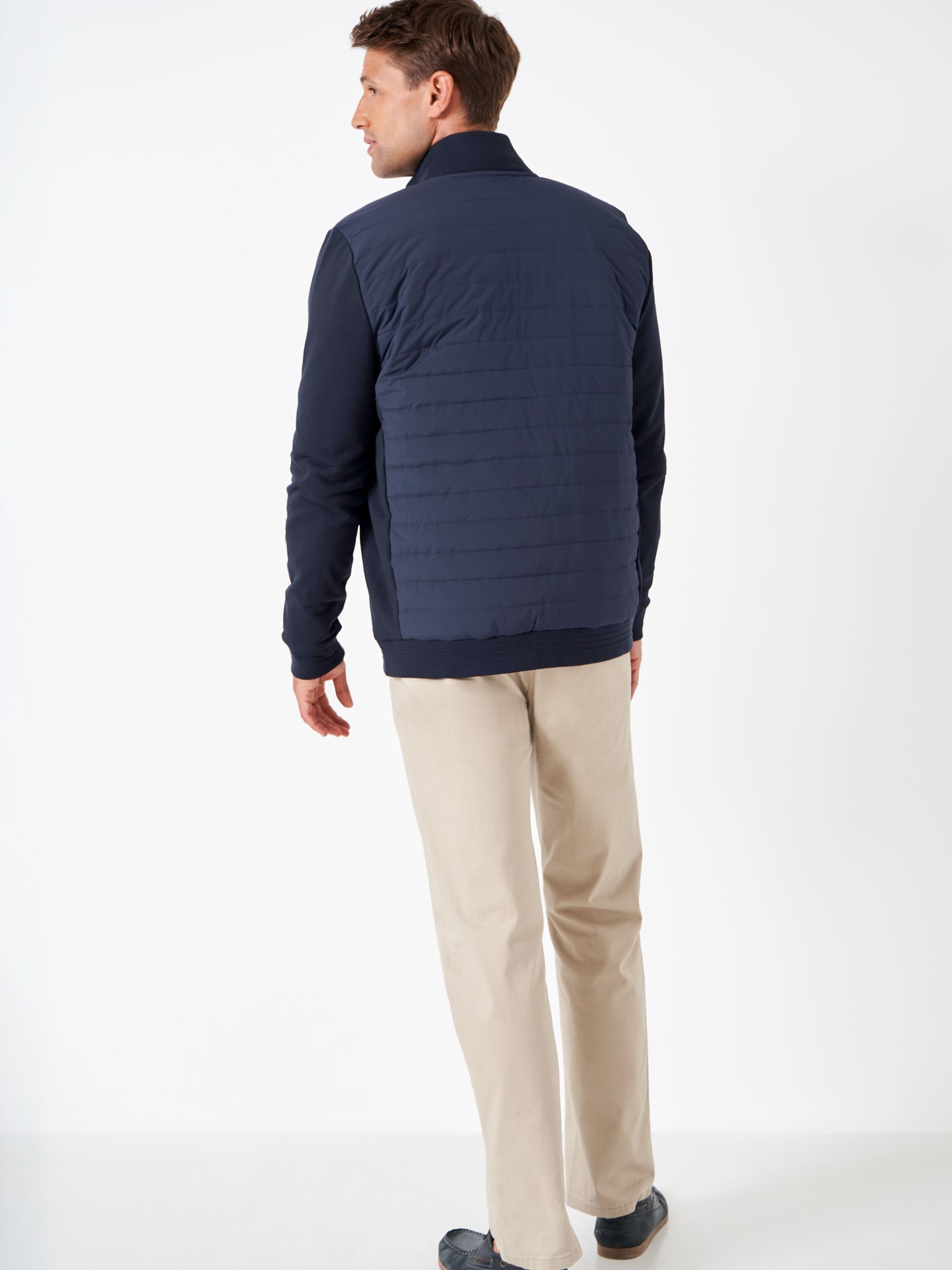 Crew Clothing Wallace Hybrid Zip Through Jacket, Navy at John